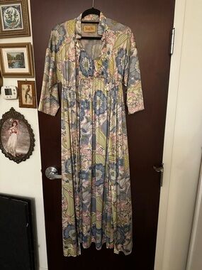 Vanity Fair Pastel Floral Maxi Dress Lounger Set in Pink & Blue Vintage 1960s